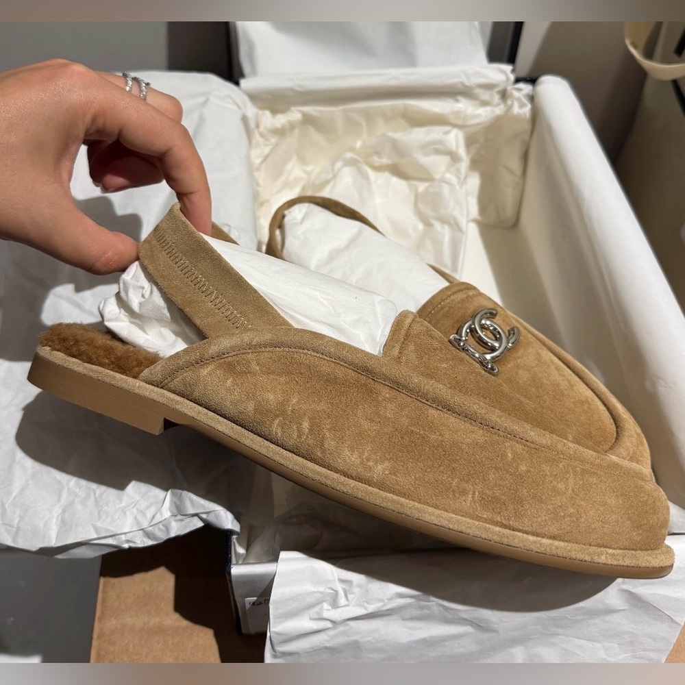 LAST DAY Chanel Shearling Slingback Loafers | Size 38 - Picture 8 of 13